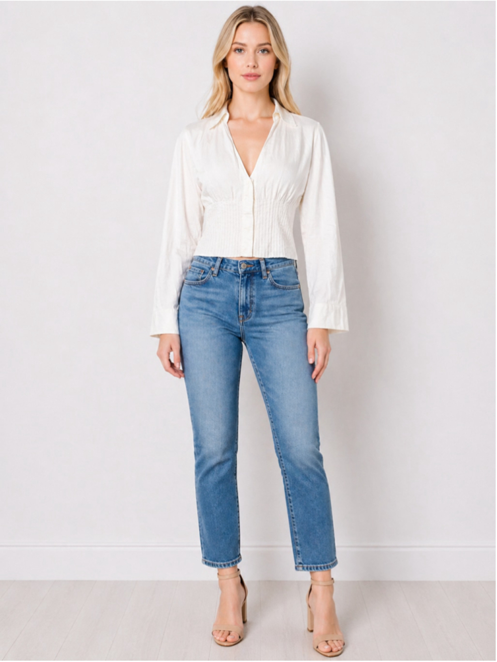 Strenesse GABRIELE STREHLE White Cotton Button Down Blouse Shirt Designer Size 8